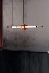 Venus linear graphic pendant light in metal and glass. Myo. 