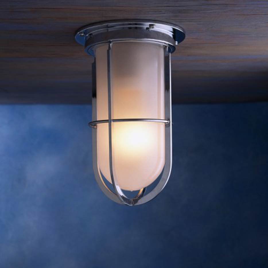 Docklight Ceiling chrome-plated bronze with sand-blasted glass. Nautic by Tekna. 