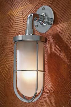 Docklight Wall chrome-plated bronze with sand-blasted glass. Nautic by Tekna. 