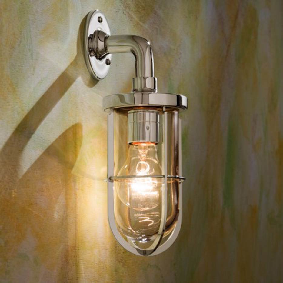 Docklight Wall polished nickel-plated bronze with clear glass. Nautic by Tekna. 