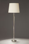 Cubist nickel floor lamp with satin finish and white lampshade. Objet insolite. 