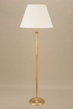 Dora classic gold floor lamp with large white shade. Objet insolite. 