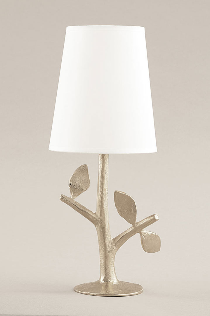 Folia petite lampe de table 3 feuilles en bronze argenté. Objet insolite. 