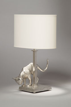 Lampe de table Chat en bronze nickel satiné. Objet insolite. 