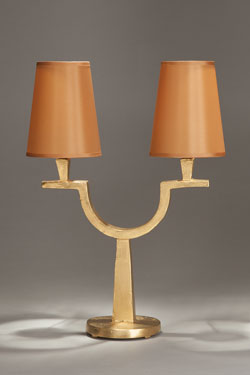 Lampe de table double en bronze massif doré Perceval. Objet insolite. 