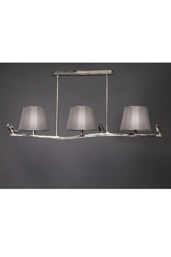 3-light satin nickel bronze pendant Plume. Objet insolite. 