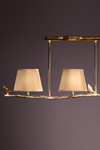 Triple birds on the branch pendant in gilded bronze and coordinated shades. Objet insolite. 
