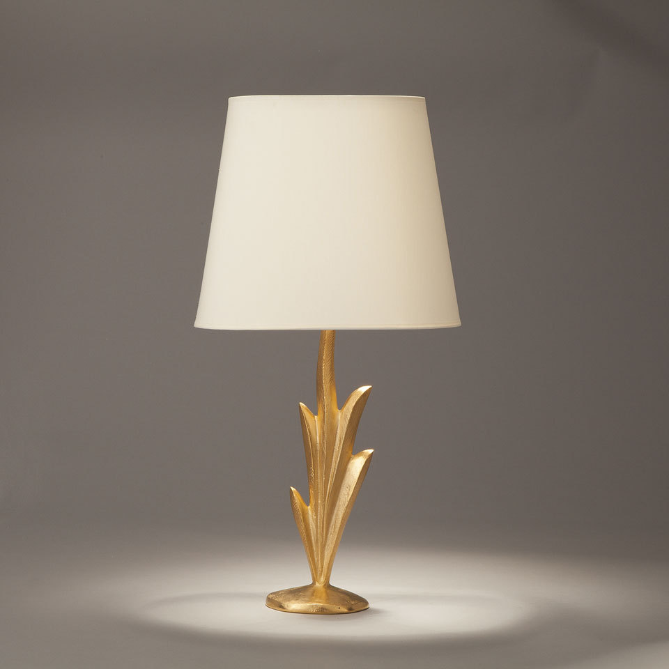Gilded solid bronze table lamp plant shape Lys. Objet insolite. 