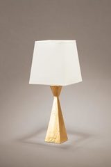 Pablo small table lamp with hourglass shape base and gold finish. Objet insolite. 