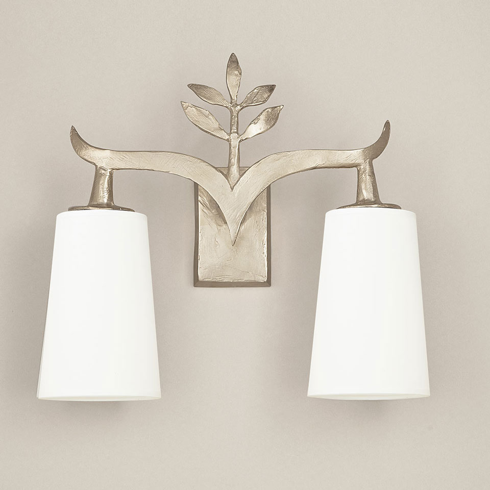 Alia double wall light in solid bronze with satin nickel finish. Objet insolite. 
