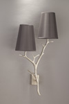 Brushed nickel double wall lamp Ramure with smoke grey shades. Objet insolite. 