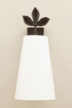 Charmille bronze wall lamp with white conical shade. Objet insolite. 