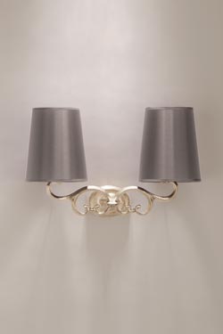 Classic 2-light bronze wall lamp with satin nickel finish. Objet insolite. 