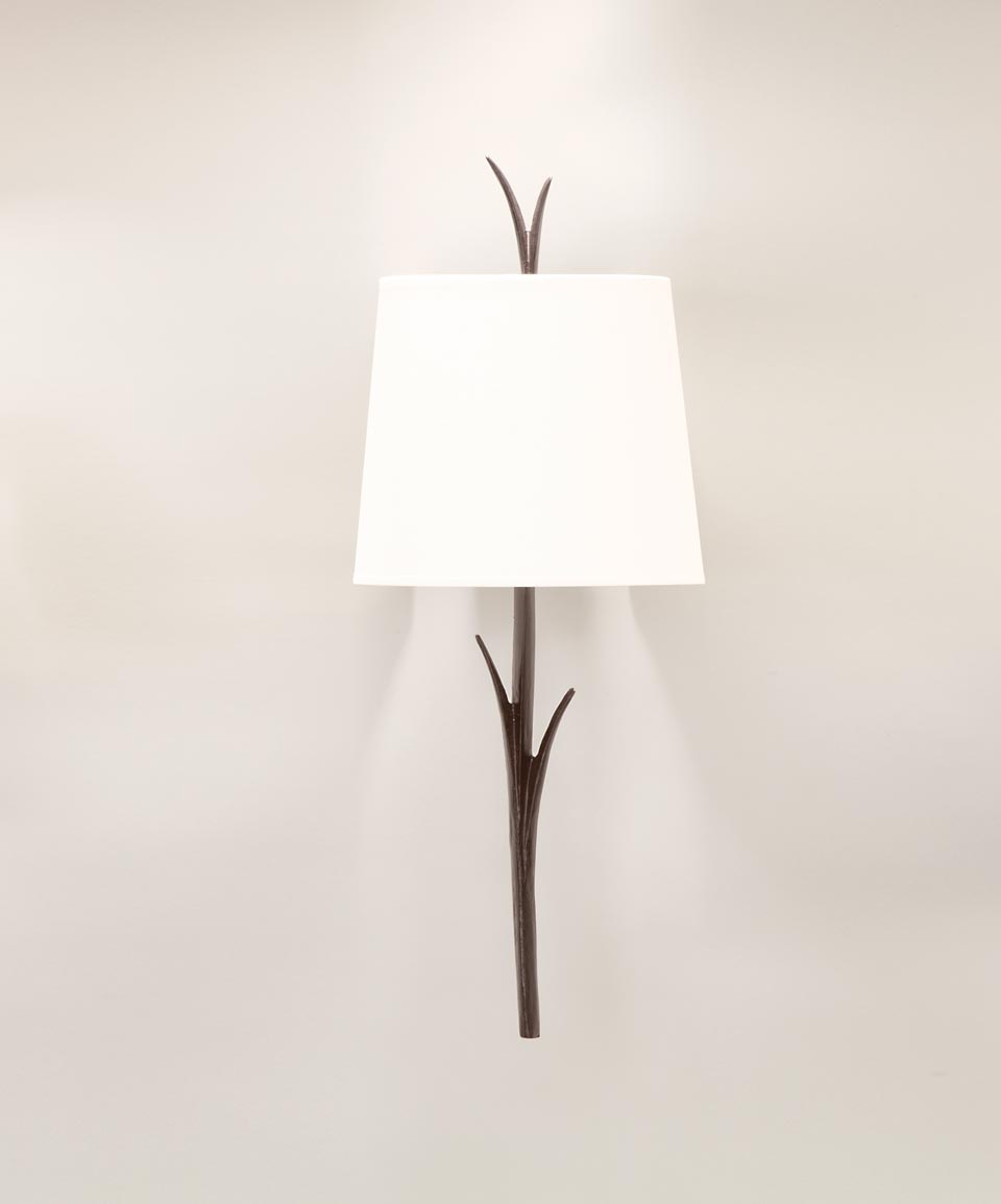 Eole plant wall lamp in patinated black bronze. Objet insolite. 