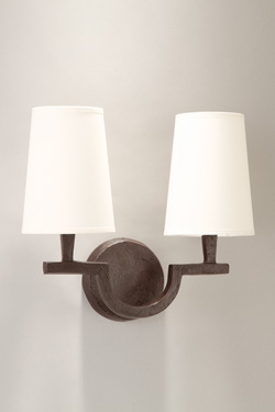 2-light wall lamp in patined black solid bronze Perceval. Objet insolite. 