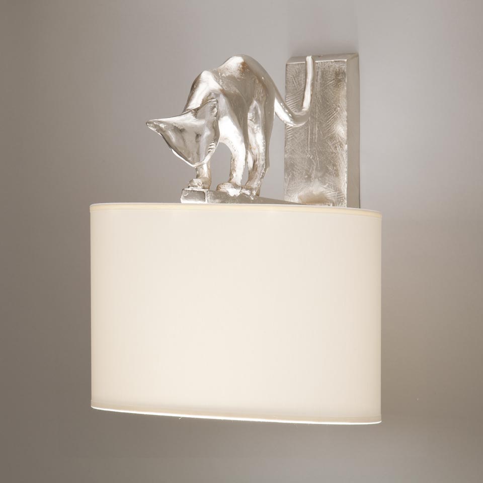 Lili cat wall lamp in silvered bronze. Objet insolite. 