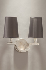 Satin nickel solid bronze double wall lamp Perceval. Objet insolite. 