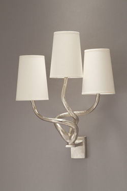 3-light satin nickel solid bronze wall lamp with twisted arms. Objet insolite. 
