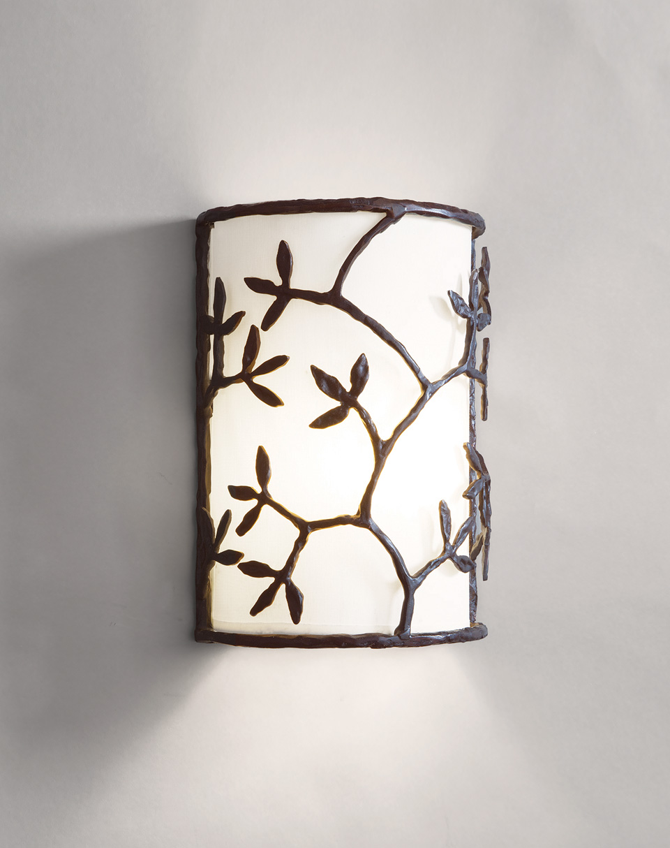 Semicylinder wall lamp shaft and leaf pattern. Objet insolite. 