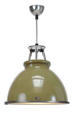Titan large olive green pendant lamp with glass. Original BTC. 