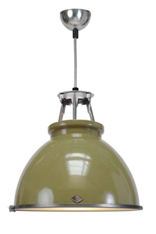 Titan olive green pendant lamp medium model with wired glass. Original BTC. 