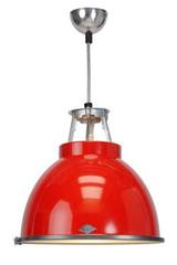 Titan red medium pendant lamp with wired glass. Original BTC. 