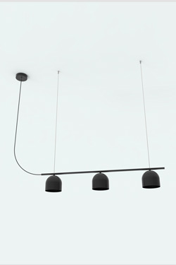 Black pendant light with 3 Rio bell-shaped lampshades. Robin. 