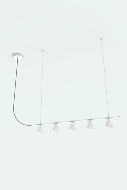 Linear pendant light in white metal with integrated LED lighting Rimini. Robin. 