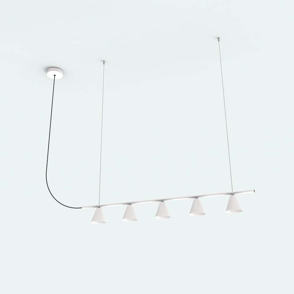 Linear pendant light in white metal with integrated LED lighting Rimini. Robin. Linear pendant light in white metal with integrated LED lighting Rimini. Robin.