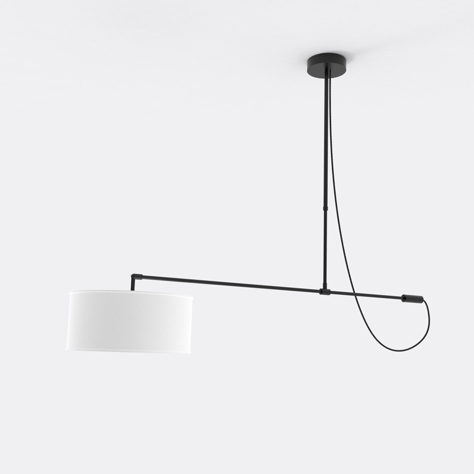 Raisa offset pendant light in matte black metal. Robin. Raisa offset pendant light in matte black metal. Robin.