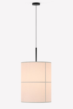 Rania cylindrical pendant lamp in cream fabric, 18 cm. Robin. 