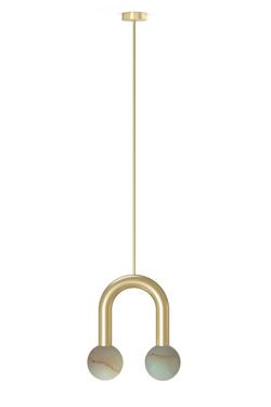 Rigoberta gold-plated 2-light alabaster pendant light. Robin. 