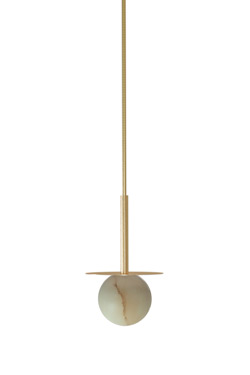 Royal round alabaster pendant light with gold reflector disc . Robin. 