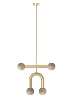 Suspension géométrique en métal doré 4 lumières Rigoberta. Robin. 