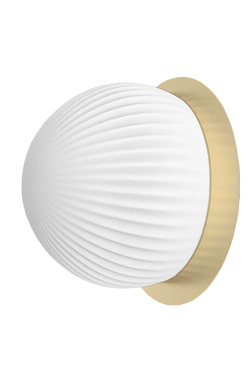 Small wall light with satin brass disc and opal white glass Roi. Robin. 
