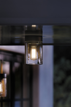 Tesla outdoor ceiling light in black aluminum and clear glass. Royal Botania. 