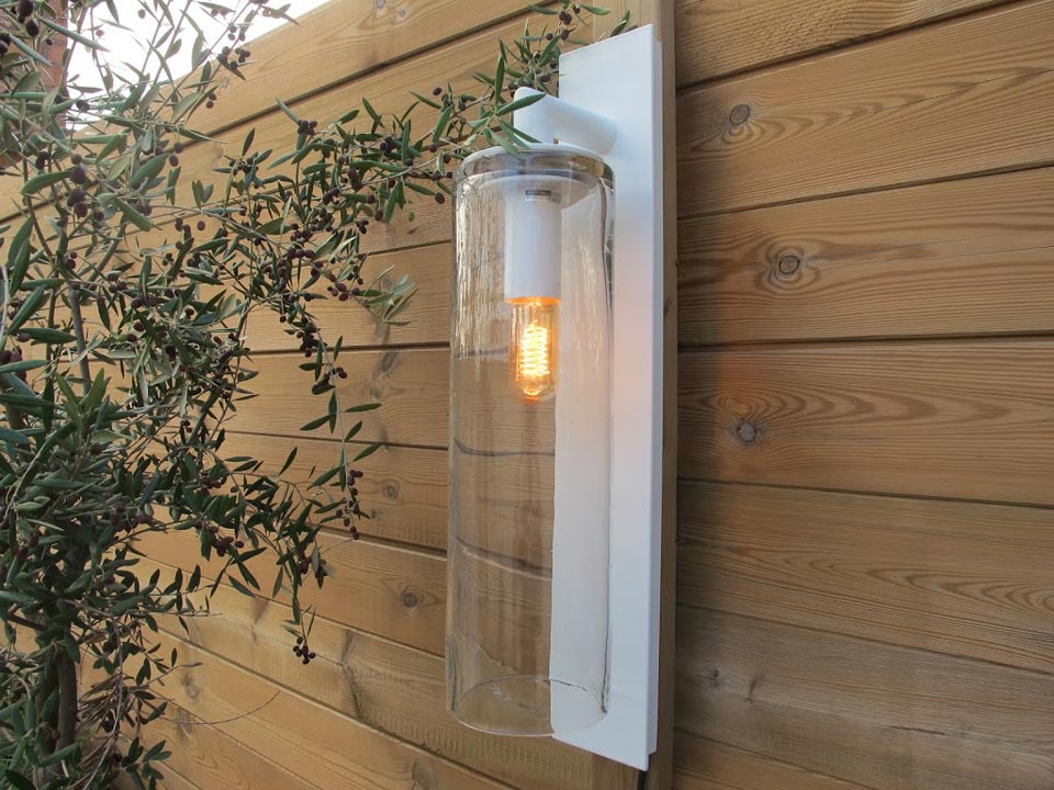 Outdoor Wall Lamp Dome White Aluminum And Clear Glass Royal Outdoor Wall Lamp Dome White Aluminum