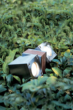 Outdoor spotlight 2 directional lights, wood and stainless steel Q-BIC. Royal Botania. 