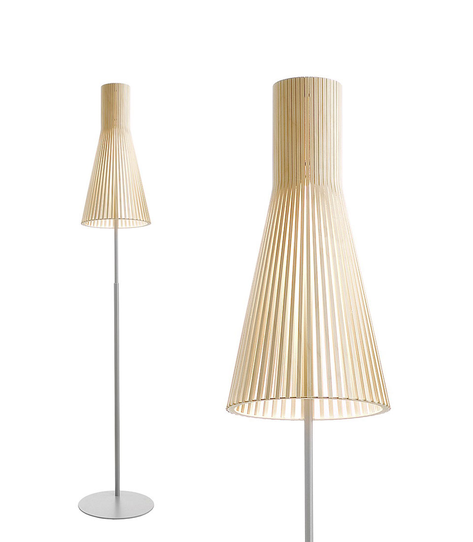 Lampadaire A Abat Jour Conique En Bois Bouleau Naturel Secto Design Luminaires Scandinave En Bois Lampadaire Ref 18090116