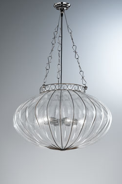 Suspension en verre soufflé 6 lumières Harem 70cm. Siru. 