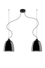 Suspension double Awa en verre opale noir brillant intérieur argenté. Sottoluce. Suspension double Awa en verre opale noir brillant intérieur argenté. Sottoluce.