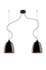 Suspension double Awa en verre opale noir brillant intérieur cuivre. Sottoluce. Suspension double Awa en verre opale noir brillant intérieur cuivre. Sottoluce.