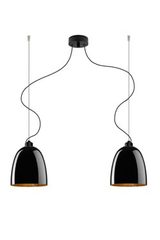 Suspension double Awa en verre opale noir brillant intérieur doré. Sottoluce. Suspension double Awa en verre opale noir brillant intérieur doré. Sottoluce.