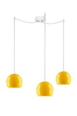 Suspension triple Myoo en verre opale jaune intérieur blanc. Sottoluce. Suspension triple Myoo en verre opale jaune intérieur blanc. Sottoluce.