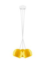 Suspension triple Myoo en verre opale jaune intérieur blanc. Sottoluce. Suspension triple Myoo en verre opale jaune intérieur blanc. Sottoluce.
