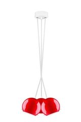 Suspension triple Myoo en verre opale rouge intérieur blanc. Sottoluce. Suspension triple Myoo en verre opale rouge intérieur blanc. Sottoluce.