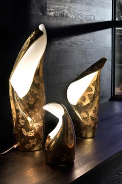 Holy lampe dorée en céramique intérieur banc petit modèle. Munari par Stylnove Ceramiche. 