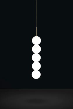 Abacus suspension 5 boules en verre opale blanc. Terzani. 