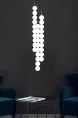 <br/>Abacus suspension triple en verre blanc et laiton satiné. Terzani. <br/>Abacus suspension triple en verre blanc et laiton satiné. Terzani.