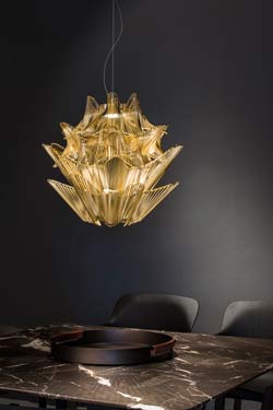 Moiré draped  pendant  with gilded metal grids. Terzani. 